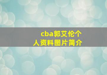 cba郭艾伦个人资料图片简介