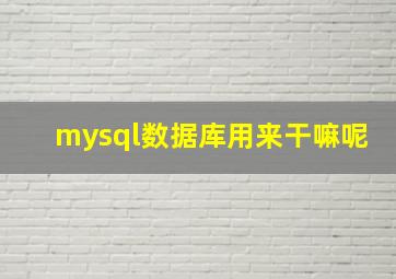 mysql数据库用来干嘛呢