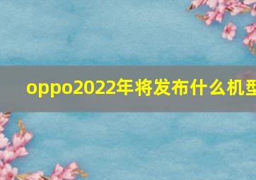 oppo2022年将发布什么机型