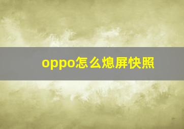 oppo怎么熄屏快照