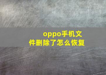 oppo手机文件删除了怎么恢复