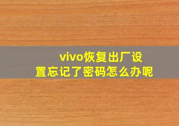 vivo恢复出厂设置忘记了密码怎么办呢