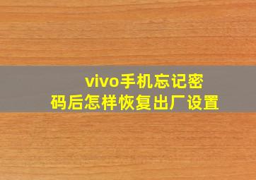 vivo手机忘记密码后怎样恢复出厂设置