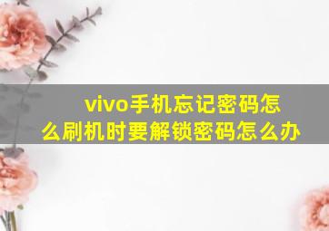 vivo手机忘记密码怎么刷机时要解锁密码怎么办