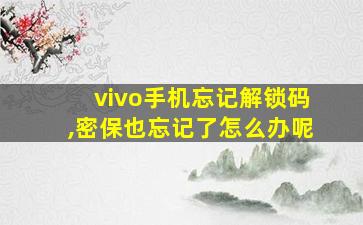 vivo手机忘记解锁码,密保也忘记了怎么办呢