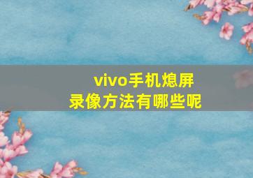 vivo手机熄屏录像方法有哪些呢