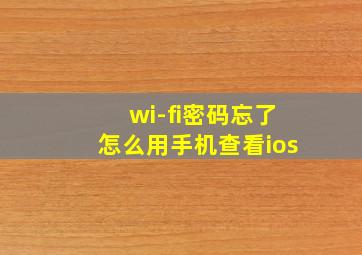 wi-fi密码忘了怎么用手机查看ios