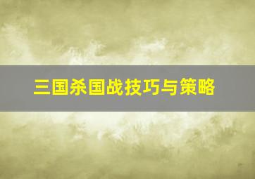 三国杀国战技巧与策略