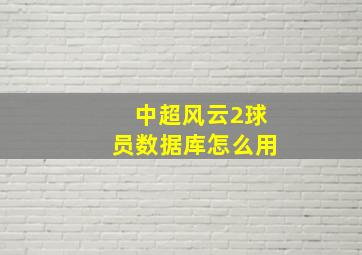 中超风云2球员数据库怎么用