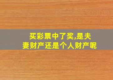 买彩票中了奖,是夫妻财产还是个人财产呢