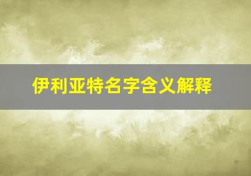 伊利亚特名字含义解释