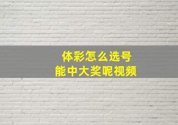 体彩怎么选号能中大奖呢视频