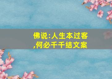 佛说:人生本过客,何必千千结文案