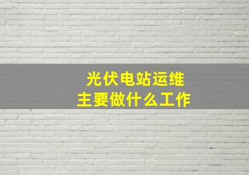 光伏电站运维主要做什么工作