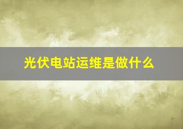 光伏电站运维是做什么