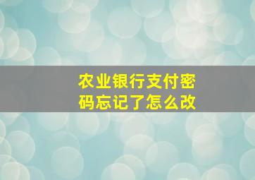 农业银行支付密码忘记了怎么改