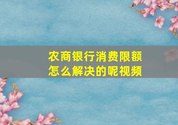 农商银行消费限额怎么解决的呢视频