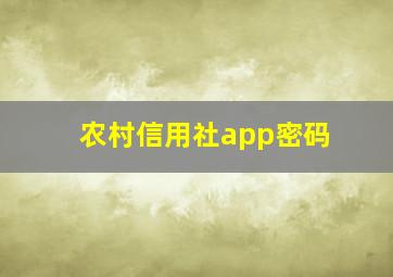 农村信用社app密码