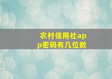 农村信用社app密码有几位数