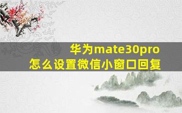 华为mate30pro怎么设置微信小窗口回复