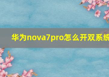 华为nova7pro怎么开双系统