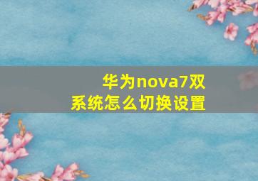 华为nova7双系统怎么切换设置