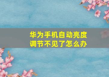 华为手机自动亮度调节不见了怎么办