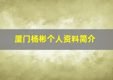 厦门杨彬个人资料简介