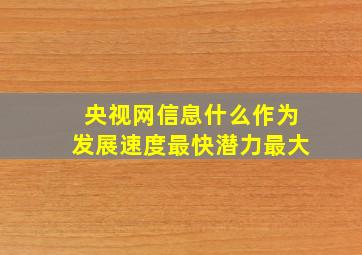 央视网信息什么作为发展速度最快潜力最大