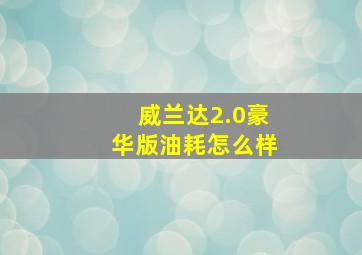 威兰达2.0豪华版油耗怎么样