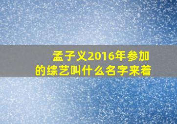 孟子义2016年参加的综艺叫什么名字来着