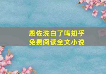 恩佐洗白了吗知乎免费阅读全文小说