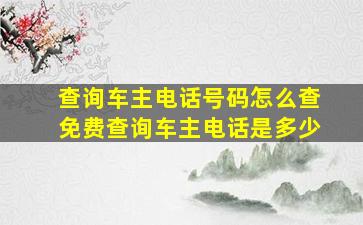 查询车主电话号码怎么查免费查询车主电话是多少