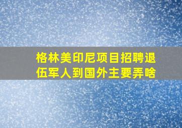 格林美印尼项目招聘退伍军人到国外主要弄啥