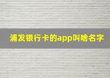 浦发银行卡的app叫啥名字