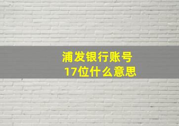 浦发银行账号17位什么意思