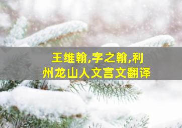 王维翰,字之翰,利州龙山人文言文翻译