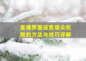 直播界面设置观众权限的方法与技巧详解