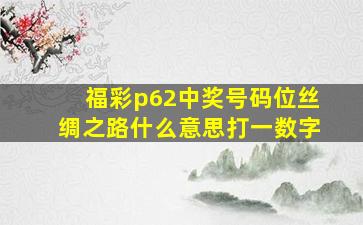 福彩p62中奖号码位丝绸之路什么意思打一数字