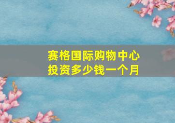 赛格国际购物中心投资多少钱一个月