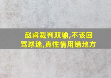 赵睿裁判双输,不该回骂球迷,真性情用错地方