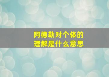 阿德勒对个体的理解是什么意思